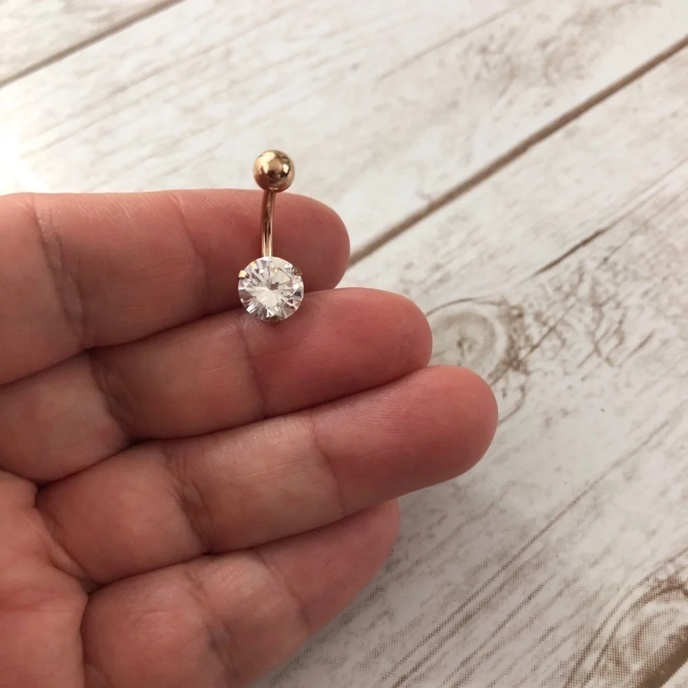 GOLDTONE Cubic Zirconia Belly Ring Bundle Body Jewelry (Three)